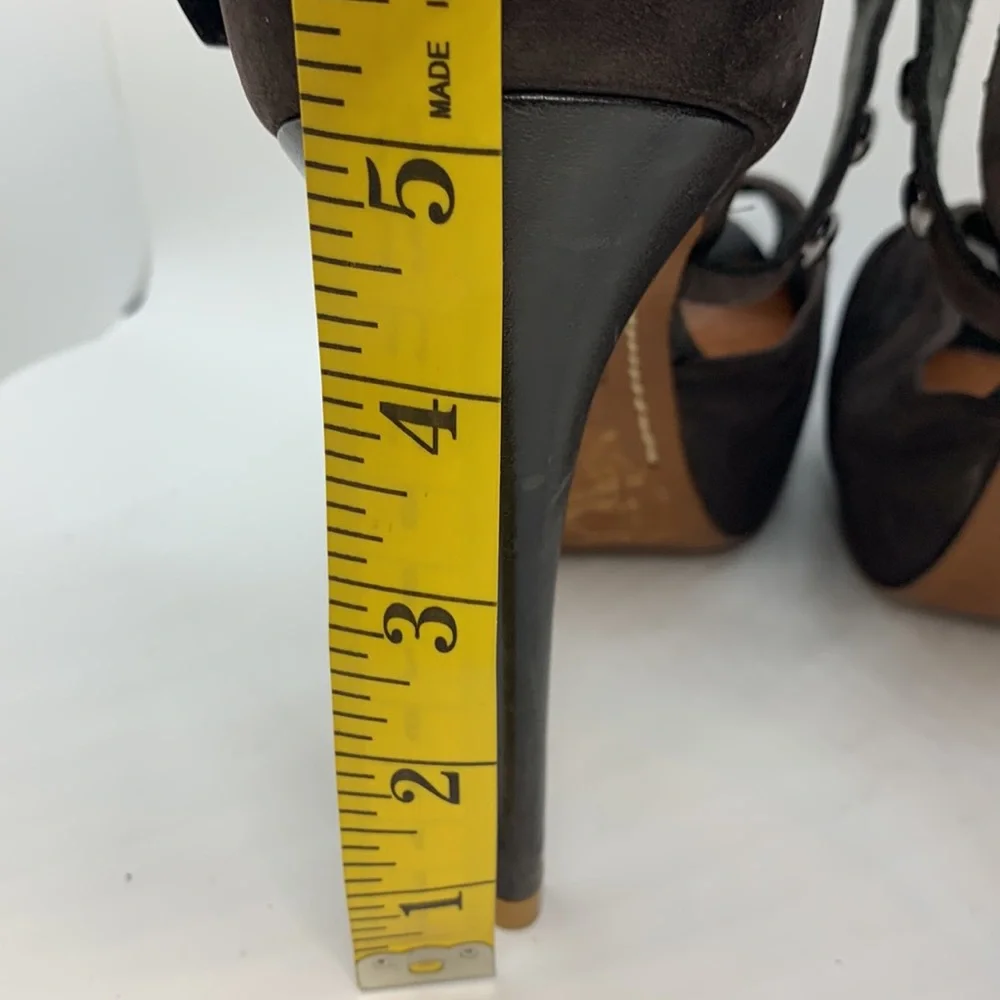 Schutz *Flawed Open Peep Toe Platform Heels Brown 10B Buckle Stud Pearl Accents